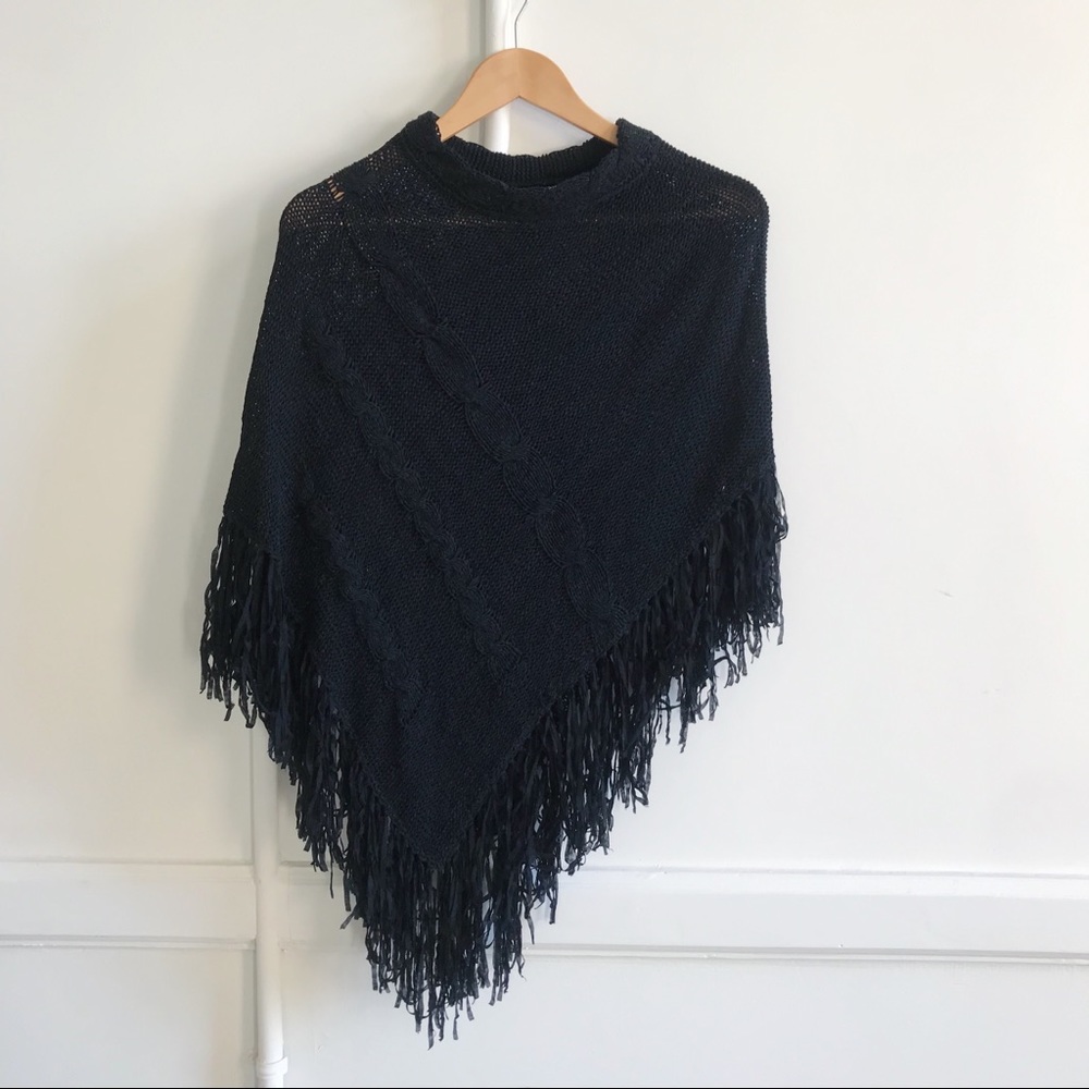 Black Fringe Poncho